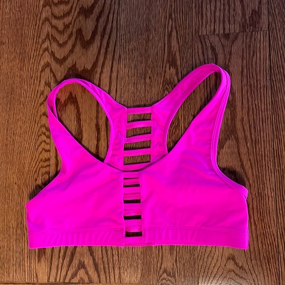 Victoria Secret PINK Ultimate Unlined sports bra cage straps front back pink L - Picture 2 of 8